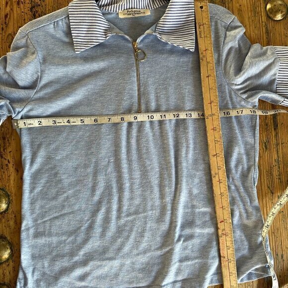SOLD  PerSeption Blue Blouse  Size Petite Large, short sleeve blouse, - Picture 7 of 7